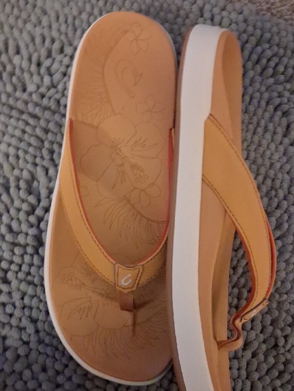 OluKai Orange and White Women's Flip Flop Sandals